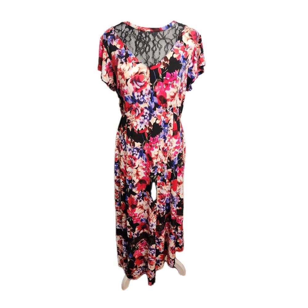 Torrid Midi Dress L Floral Lace Studio Knit Asymmetric Hem Stretch Feminine NWT
